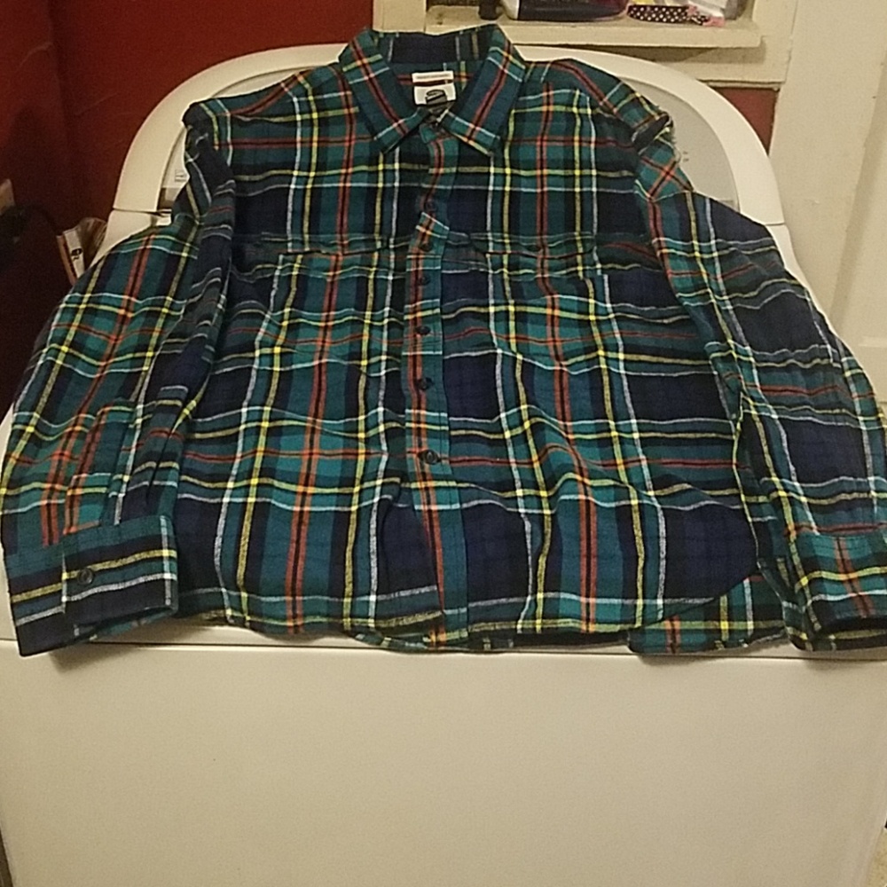 Mens old navy colorful plaid ls button up shirt L